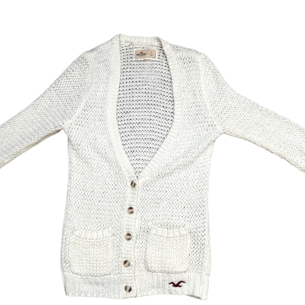 Hollister White Cardigan Sweater Shawl Collar